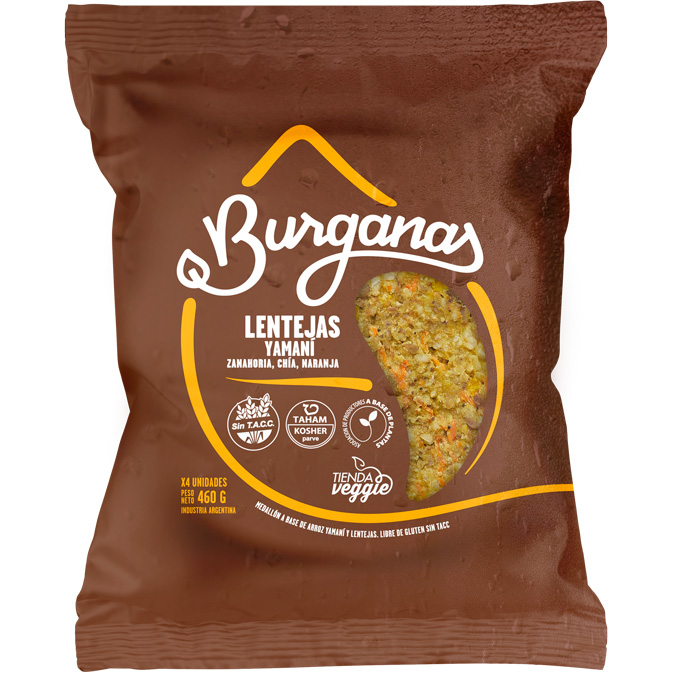 Burganas - Hamburguesas veganas sabor lenteja y arroz yamaní (Pack 4 unidades - 400gr)