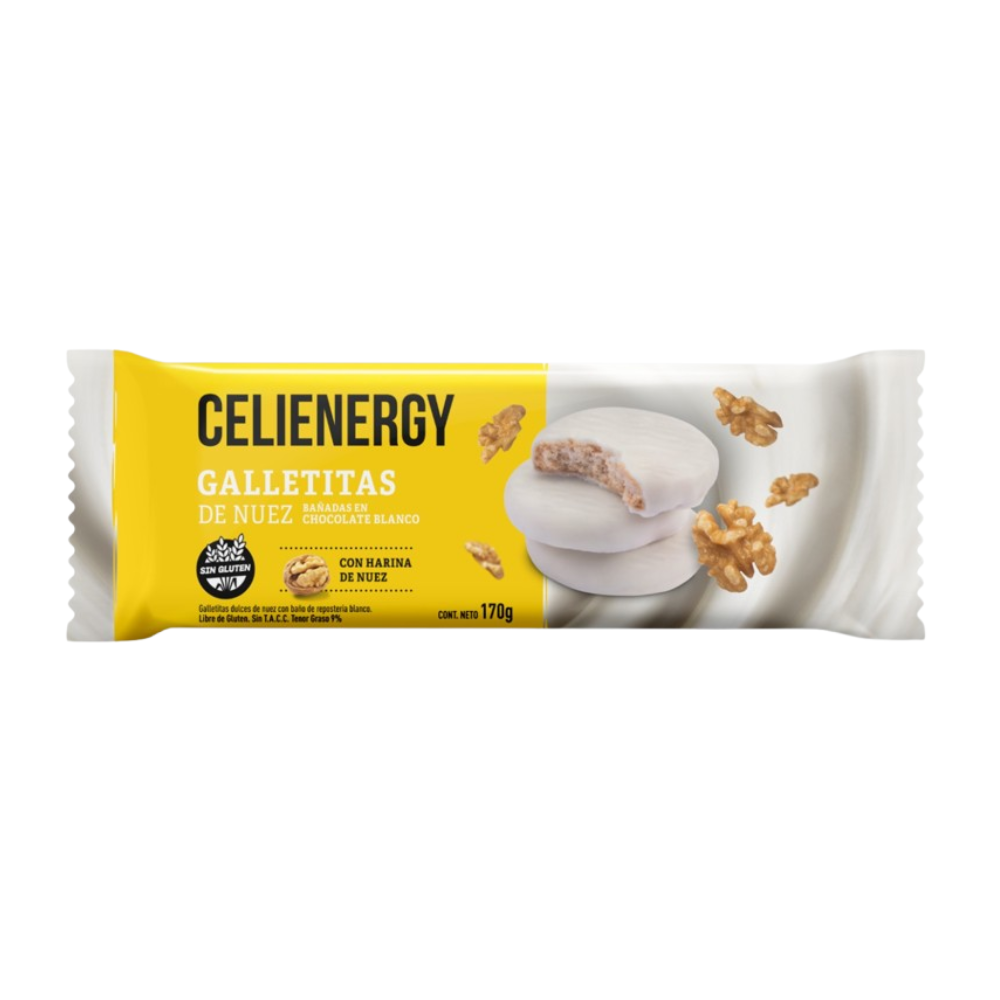 Celienergy - Galletitas de nuez Bañada en Choco Blanco (170gr)