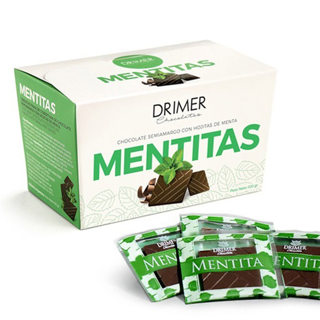 Drimer - Mentita de Chocolate Semiamargo con Hojitas de Menta (5gr)