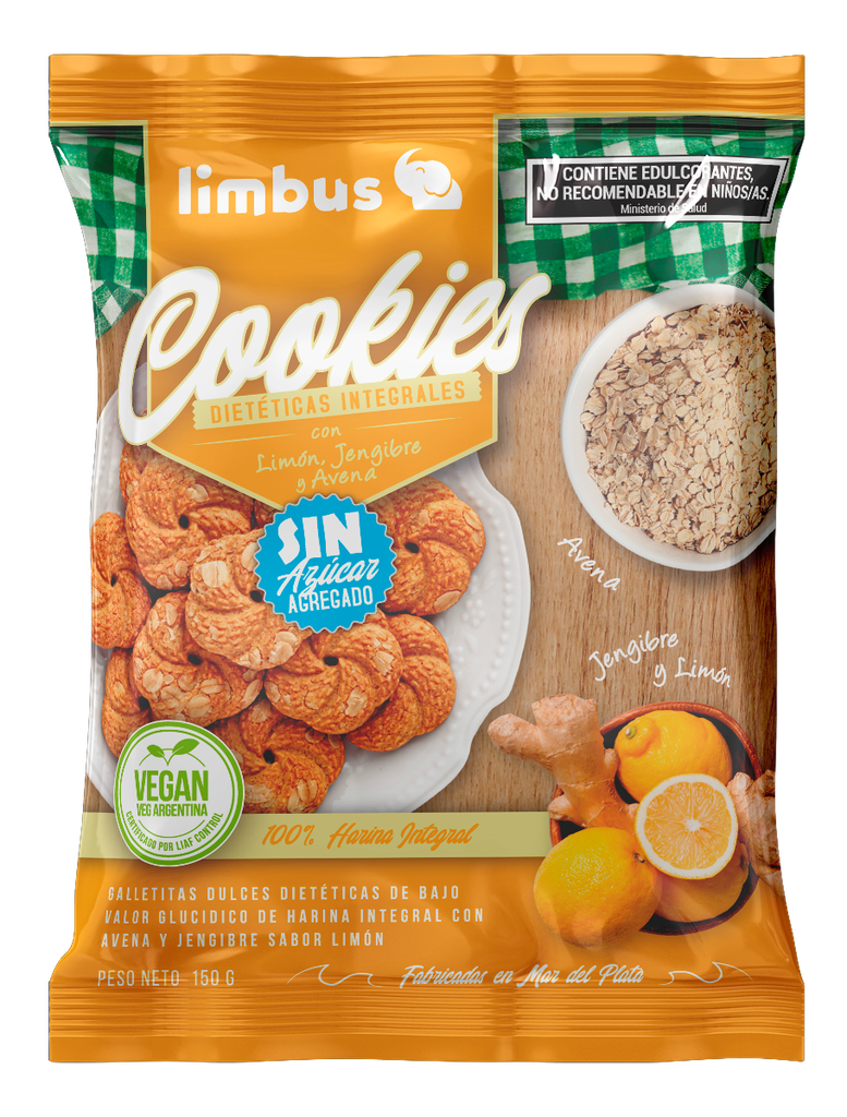 Limbo - Galletitas integrales sin azúcar, limon y jengibre (160gr)
