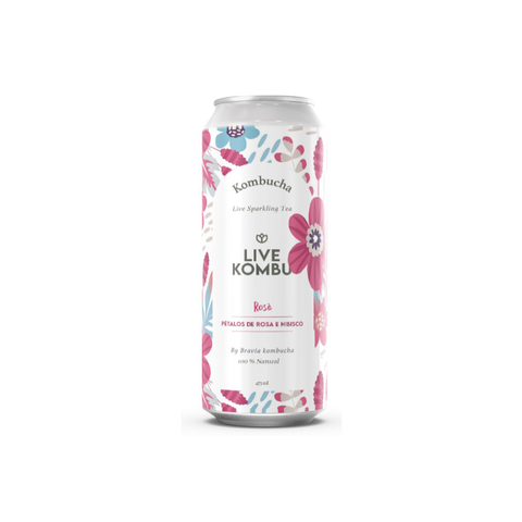 Live Kombucha - Kombucha sabor petalos de rosas e hibiscus (lata 473ml)