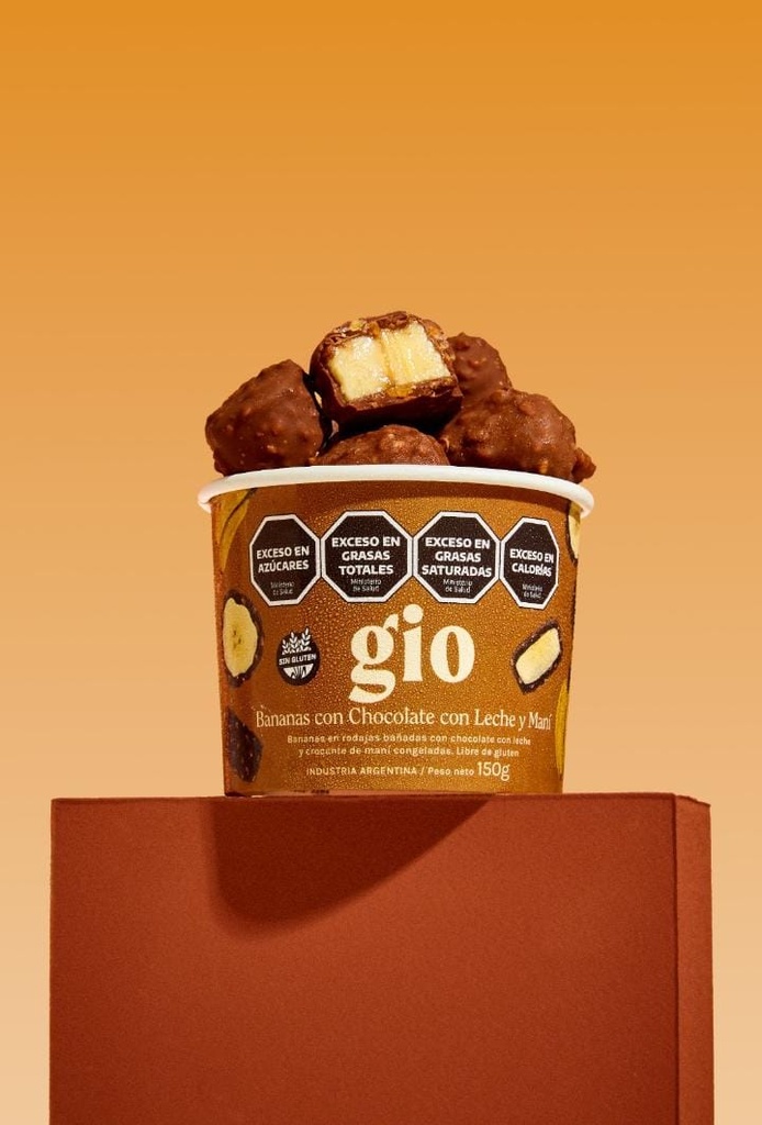 Gio - Bananas con chocolate con leche y mani (pote 160 gr) 