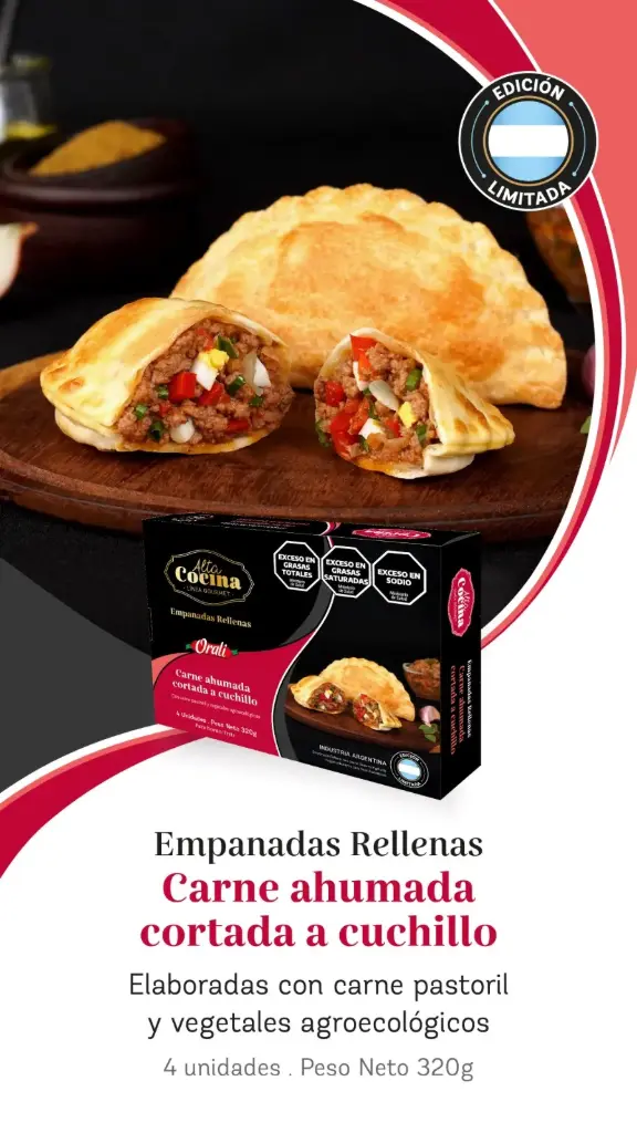 Orali - Empanadas rellenas con carne ahumada cortada a cuchillo ( 4 unidades x 320gr) Linea alta cocina