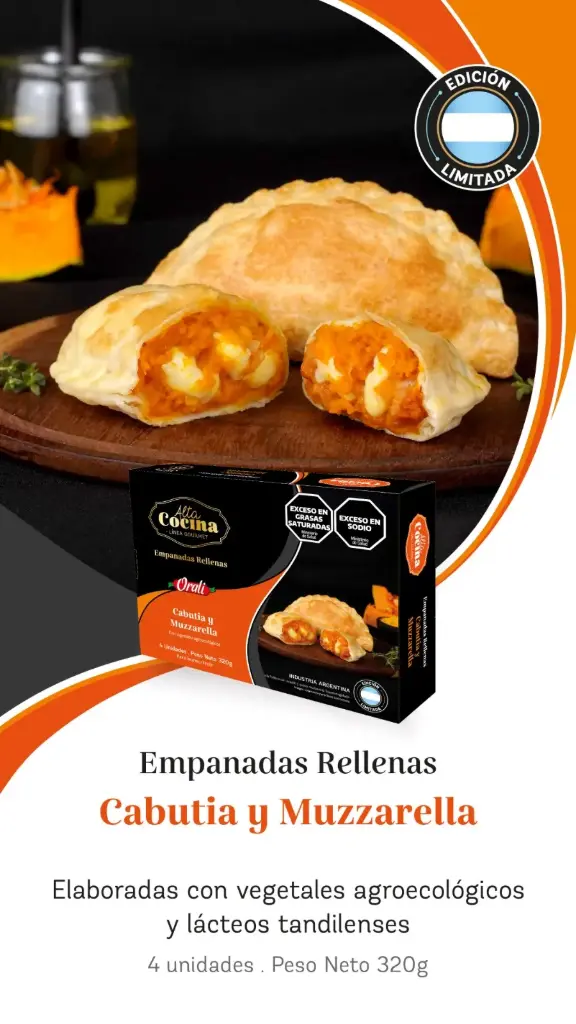 Orali -  Empanadas rellenas Cabutia y Muzzarella ( 4 unidades x 320gr) Linea alta cocina