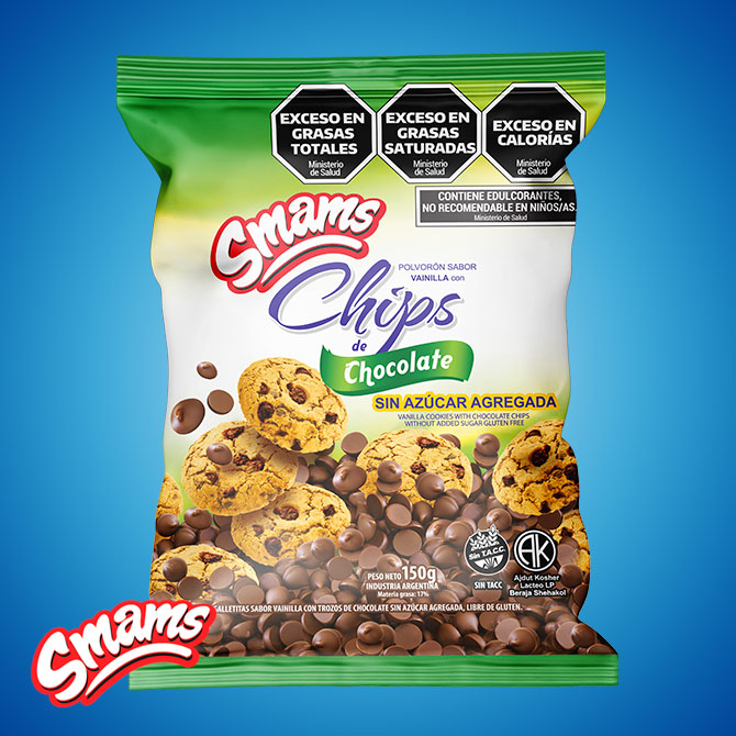 Smams - Galletitas chips de chocolate sin azúcar (150gr)