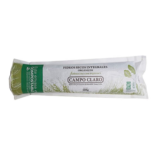 [CAMPO001] Campo claro - Fideos secos integrales fetuccini con espinaca (500gr)