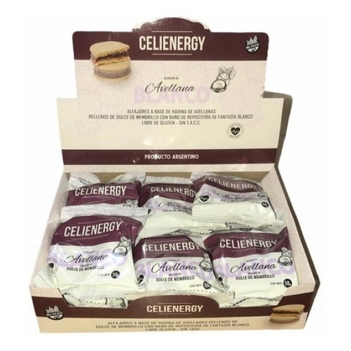 [CELIE002] Celienergy - Alfajor a base de harina de avellana rellenos con membrillo con baño de chocolate blanco (caja por 12 unidades)