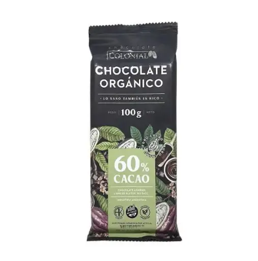 [COLON004] Colonial - Chocolate Negro Organico 60% Cacao Barra 100 gr