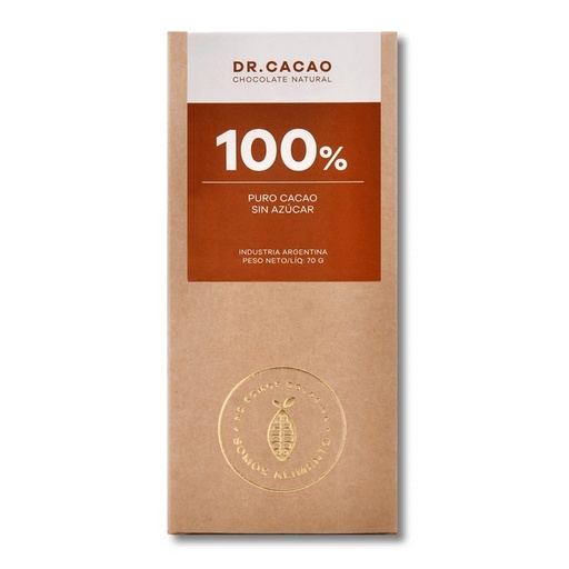 [DRCAC009] Dr Cacao - Chocolate macizo 100% sin azúcar (50gr) Pack 10 unidades