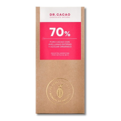 [DRCAC016] Dr Cacao - Chocolate relleno 70% con avellanas (50gr)