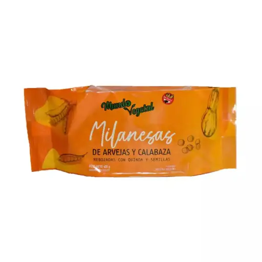 [MUNDO009] Mundo Vegetal - Milanesas de arveja sabor calabaza rebozadas con hojuleas de quinoa y semillas (pack 4 unidades - 400gr)