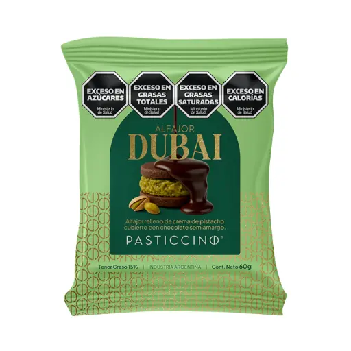 [PASTI009] Pasticcino - Alfajor Dubai crema de pistacho y chocolate amargo (display 12 unidades)