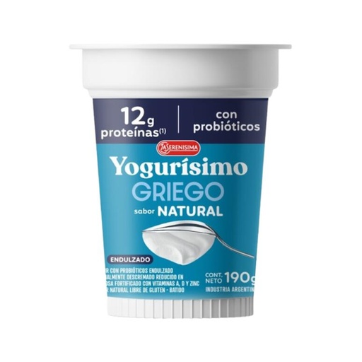 [LASER008] Yogurisimo - Yogur Griego sabor Natural Endulzado x 190g 