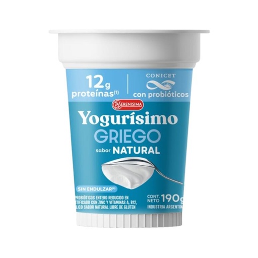 [LASER009] Yogurisimo - Yogur Griego sabor Natural Sin Endulzar x 190g