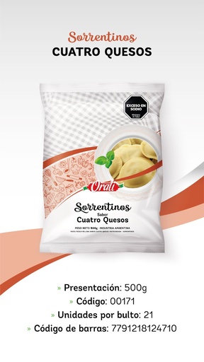 [ORALI52] Orali - Sorrentinos Cuatro Quesos (500 gr)