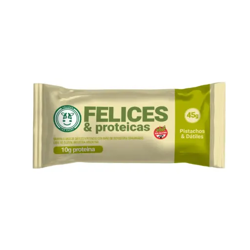 [FELIC092] Felices Las Vacas - BARRITAS PROTEICAS DE PISTACHO Y DATILES 45GR  (12 unidades por caja) 
