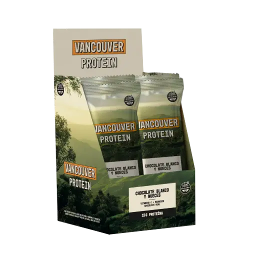 [VANCO003] Vancouver - Barra Proteica Chocolate Blanco y Nueces 15 gr proteina ( display 10 unidades) 